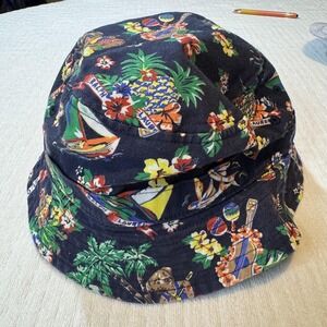 Polo Ralph Lauren Hat Bucket Fitted Mens Small/Medium Navy Hawaii Print Cotton
